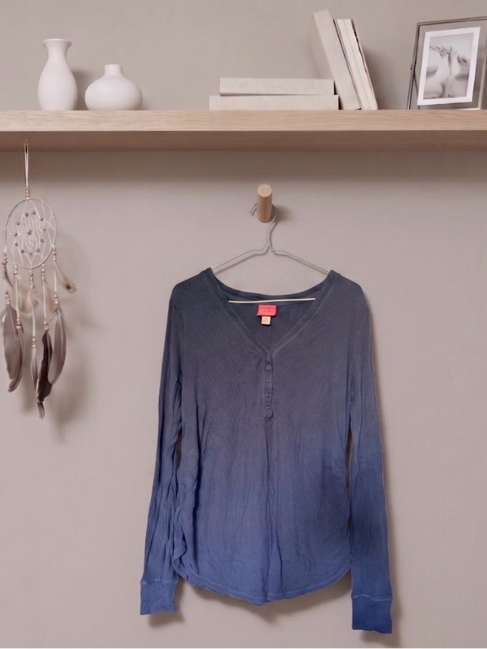 Steel Blue Long Sleeve Maternity Henley Top Paisley Sky - L